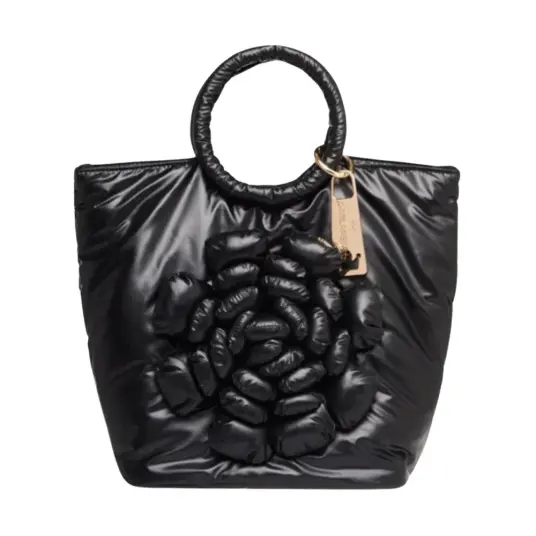 La Milanesa Borsa Irene Nylon Shopper Veske med Sirkulære Håndtak Svart