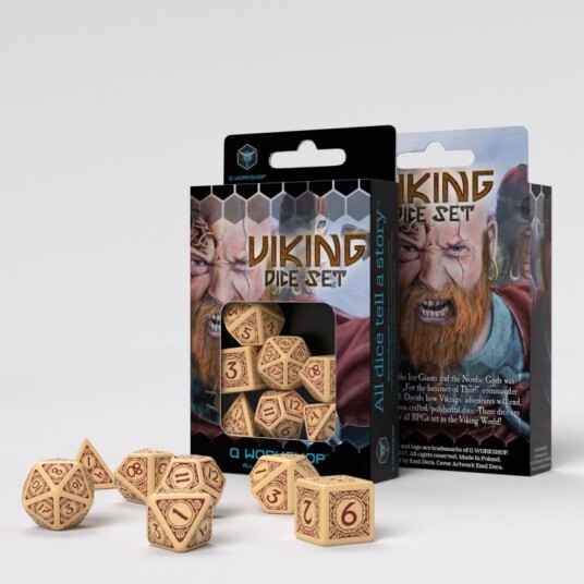 Viking Valhalla Poly Beige /Burgundy (7) Terningsett - Rollespill fra Outland