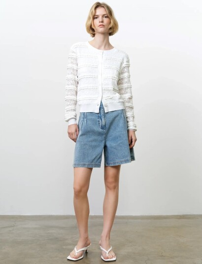 French Connection Krista Lace Mix Cardigan White L
