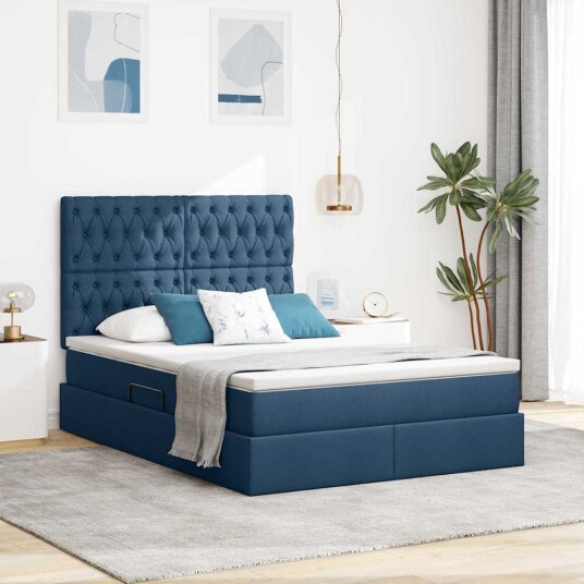  Seng med Oppbevaring med madrass Blå 140 x 200 cm Kunstlær