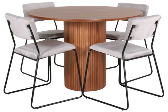 Venture Design Bianca & Kenth spisegruppe Grå/valnøtt 4 stoler & bord 110 cm