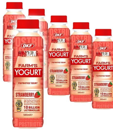 20 stk OKF Farm"s Yogurt Strawberry   Drikkeyoghurt med Jordbærsmak   Hel Eske 20x350 ml Korea