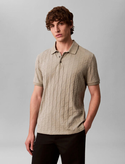 Calvin Klein Ss Dbl Mercerized Emblem Jacquar - Khaki green - S