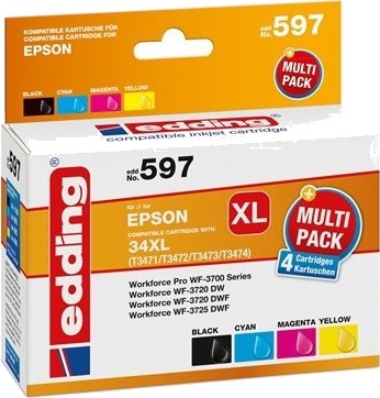 Edding EDD 597 blekkpatroner 4 pk 22,4 ml/14 ml