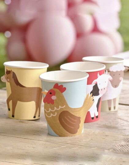 Ginger Ray 8 stk Kopper med Gårdsdyr Pappmotiver 270 ml Farm Friends FA 103