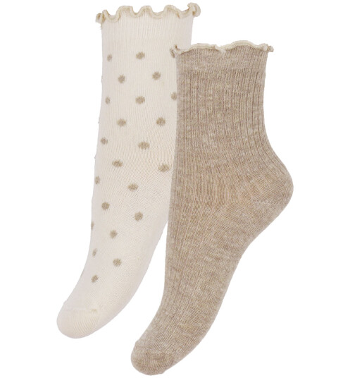 Minymo Socks W. Lettuce Hem (2-Pack) Beige 19\22 Minymo Socks W. Lettuce Hem (2-Pack) Beige 19\22