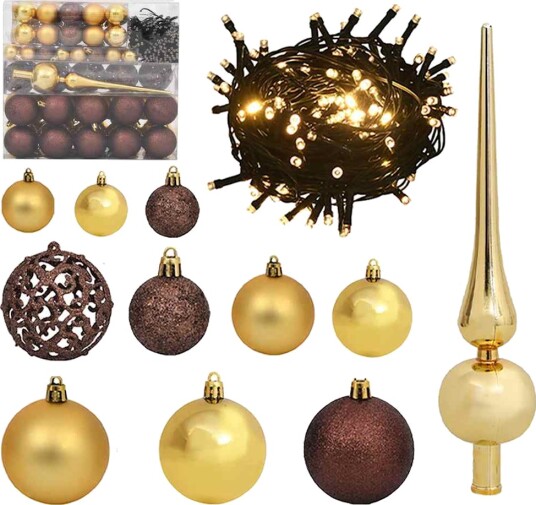 Julekulesett 120 deler med topp og 300 LED gull bronse 8720286380819