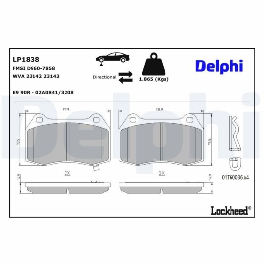Bremseklosser sett DELPHI LP1838