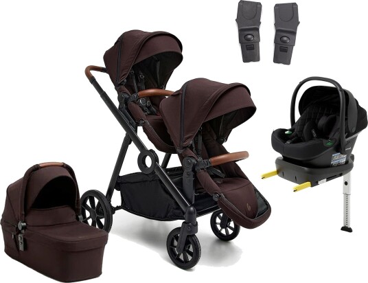 Beemoo Pro Multi 2 Søskenvogn inkl. Route i-Size Babybilstol &  Base Espresso Brown/Black Stone