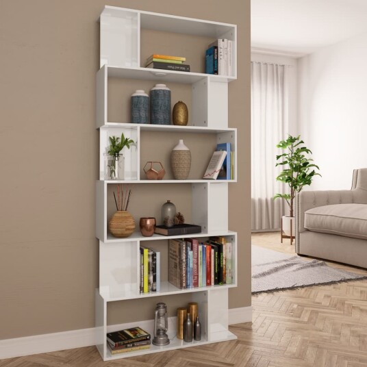 vidaXL Bokhylle/Romdeler h?yglans hvit 80x24x192 cm