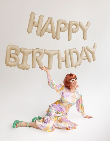 Beige Happy Birthday Folieballong Banner 340x35cm