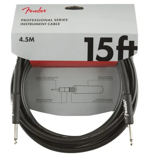 Fender Pro Instrumentkabel 4.5m Svart Straight/straight, 15' Fender Pro Instrumentkabel 4.5m Svart Straight/straight, 15'
