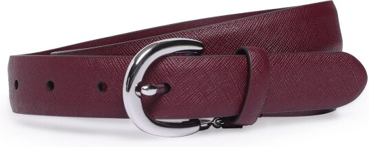 Lauren Ralph Lauren Charm Crosshatch Leather Belt - Burgundy - M