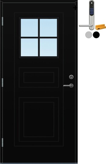 Ytterdør Bygg1 Utvik Cotswold med Yale Entrus BxH 100x190 Høyre, NCS S-9000-N, Sort, Yale Sølv
