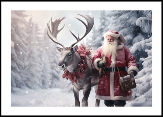 Posterbox.no Santa Claus and Reindeer in Snow Plakat Plakat / 30x40cm