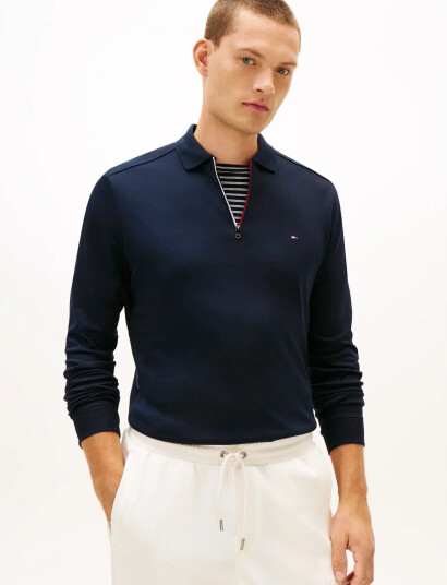 Tommy Hilfiger Ls Liquid Rwb Zip Reg Polo - Navy - S