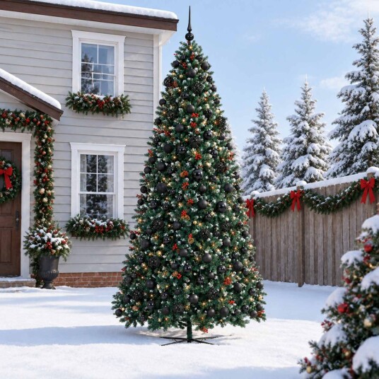vidaXL Kunstig hengslet juletre med julekuler 500 cm 900 LED-lys