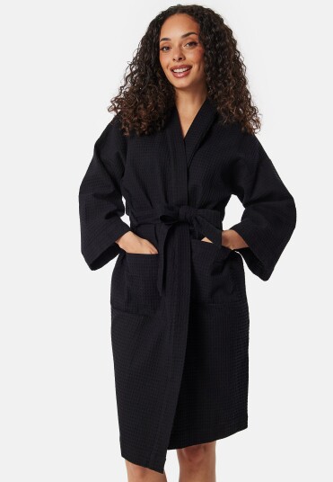 BUBBLEROOM Bonnie Cotton Waffle Robe Black L/XL