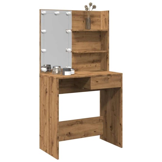 Sminkebord med LED artisan eik 74,5x40x141 cm 8721158443113