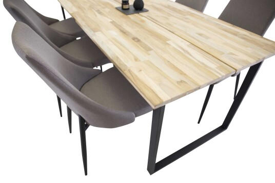 Venture Design Cirebon & Leone spisegruppe Natur/grå 6 st stoler & bord 200 x 90 cm