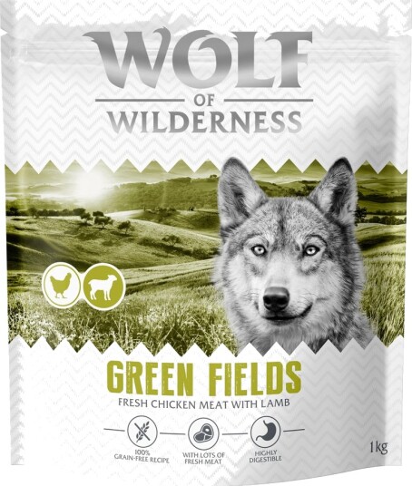 Wolf Of Wilderness Tørrfôr Adult Green Fields Kornfri Ny Oppskrift Lam 1 kg