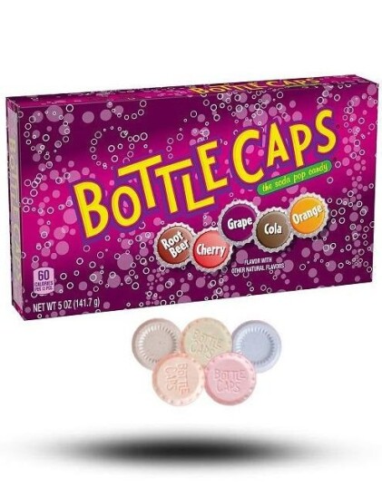 Bottle Caps Bruskorkformede Sukkertøy i Theatre Box 142 gram USA Import