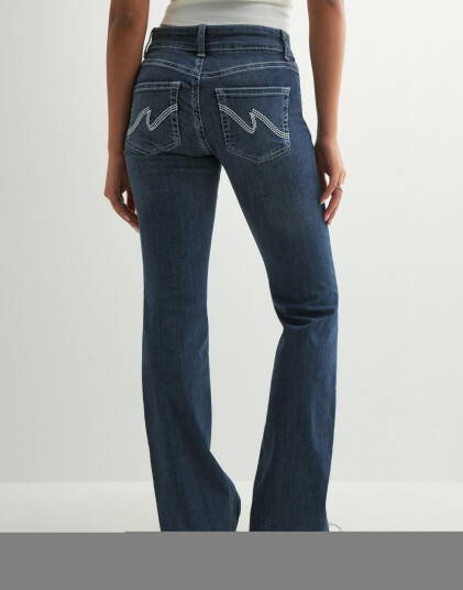 Nelly Blå Low Waist Bootcut Stitch Jeans