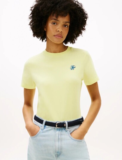 Tommy Hilfiger Th Script Reg C Nk Ss Tee Yellow XL