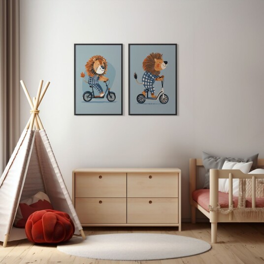 Namly Design Plakat Løve på Scooter / Sett av 2 POSTERGOK3LG