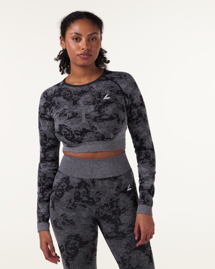 LEVITY Device Seamless Ruch Crop LS Dk Grey Leo - S LEVITY Device Seamless Ruch Crop LS Dk Grey Leo - S