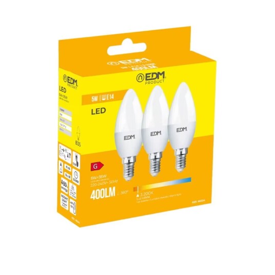 Edm Pack of 3 LED bulbs G 5 W E14 400 lm Ø 3,6 x 10 cm 3200 K