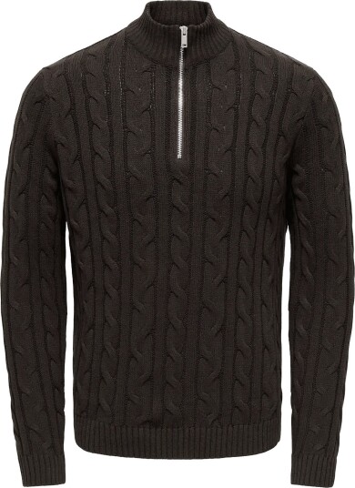 ONLY & SONS Onskim Ls Cabel 1/2 Zip High Neck Reg Brown XS ONLY & SONS Onskim Ls Cabel 1/2 Zip High Neck Reg Brown XS