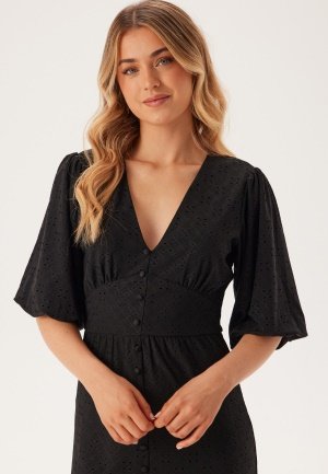 BUBBLEROOM Broderie Anglaise Puff Sleeve Dress Black XS