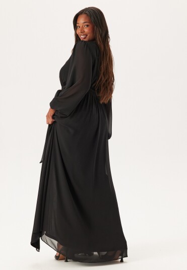 Goddiva Curve Long Sleeve Chiffon Maxi Curve Dress