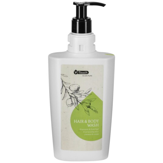 V-Touch Sjampo og dusjsåpe Oliva Pure 2 i 1 i pumpedispenser; 400 ml; Grønn; 24 Stykk / Forpakning V-Touch Sjampo og dusjsåpe Oliva Pure 2 i 1 i pumpedispenser; 400 ml; Grønn; 24 Stykk / Forpakning