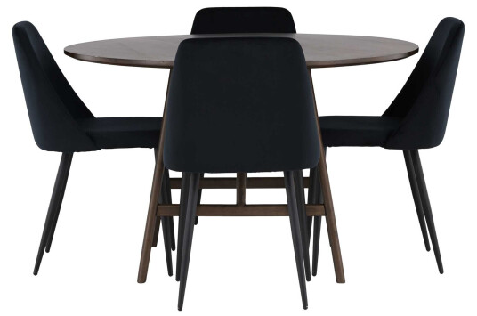 Venture Design Kaseindon & Night spisegruppe Svart/mørkebrun 4 stoler & bord 100 cm