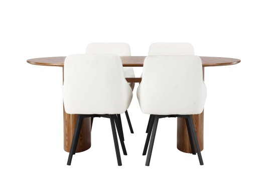 Venture Design Isolde & Rosie spisegruppe Beige/natur 4 stoler & bord 180 x 90 cm