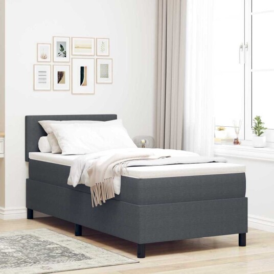 Box Spring Seng med Madrass Mørk Grå 100x200 cm Kordfløyelstoff