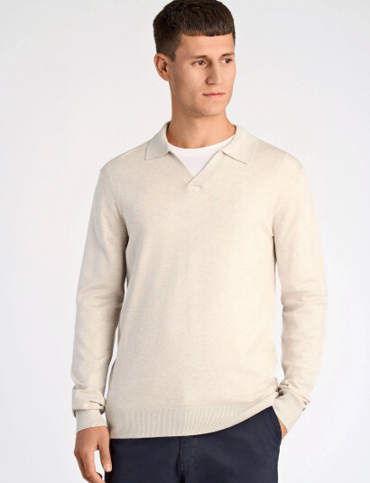 Lindbergh Ecovero L/S V-Neck Polo - Beige - L