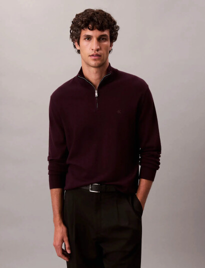 Calvin Klein Ls 100% Merino Qz 14Gg - Brown - XL