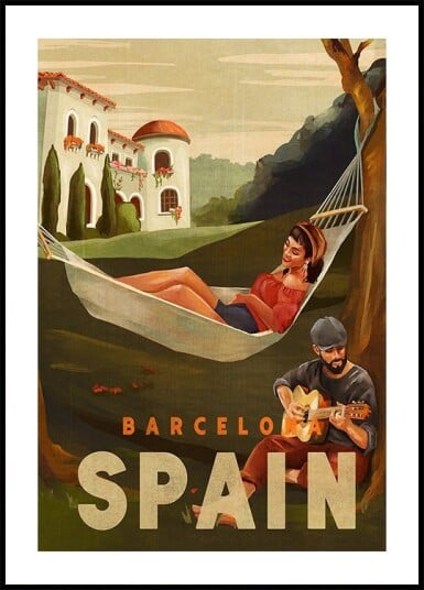 Barcelona Spain Guitar Player Travel Art Plakat Plakat / 30x40cm Barcelona Spain Guitar Player Travel Art Plakat Plakat / 30x40cm