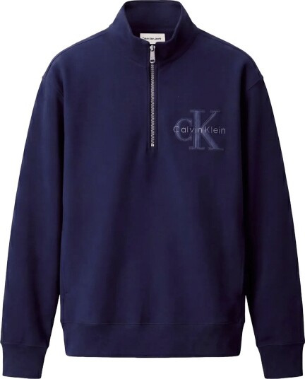 Calvin Klein Jeans Ls Prem Terry Denim Applique Qtr Navy XS