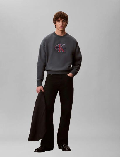 Calvin Klein Jeans Premium Tri-Color Monologo Cn Sw - Grey - XS