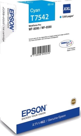 Epson T7542 - 69 Ml - Xxl-Størrelse - Cyan - Original - Blekkpatron - For Workforce Pro Wf-8090, Wf-8590