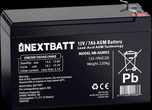 NEXTBATT AGM-batteri 12v 7ah – 151x65x94 mm