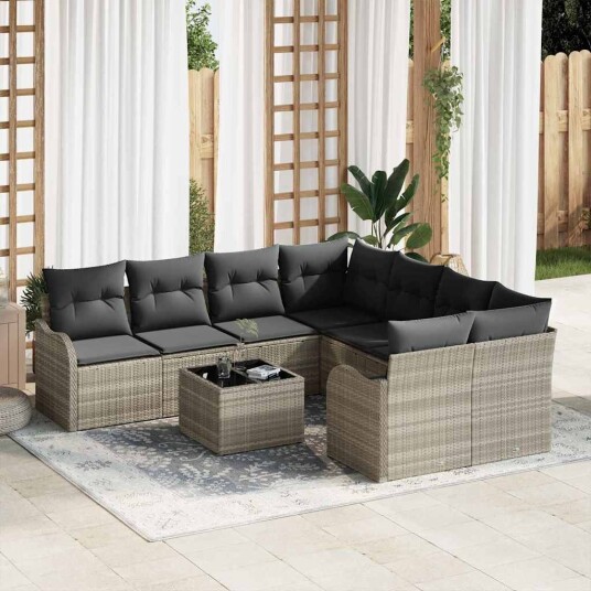 vidaXL Hagesofa Set 9 stk. 8 Antall seter Lysegrå polyrotting