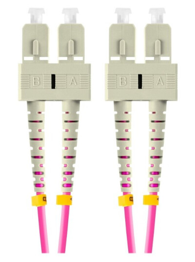 Lanberg - Patchkabel - Sc/Upc Multimodus (Hann) Til Sc/Upc Multimodus (Hann) - 5 M. - 3 Mm - Fiberoptikk - Dupleks - 50 / 125 My - Om4 - Halogenfri - Fiolett
