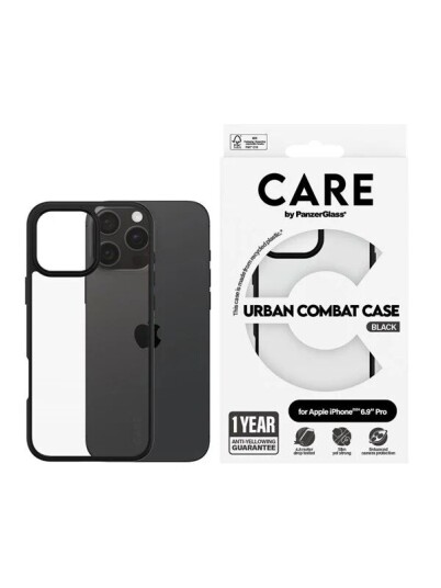 CARE by PanzerGlass Urban Combat deksel til iPhone 16 Pro Max - Sort/Gjennomsiktig