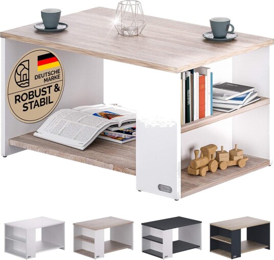 Salongbord hvit/eik 90x60x50cm god oppbevaringsplass