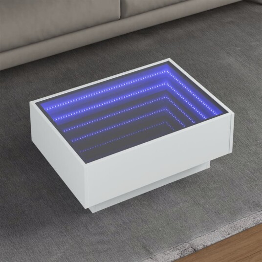 Salongbord med LED hvit 70x50x30 cm konstruert tre 847511